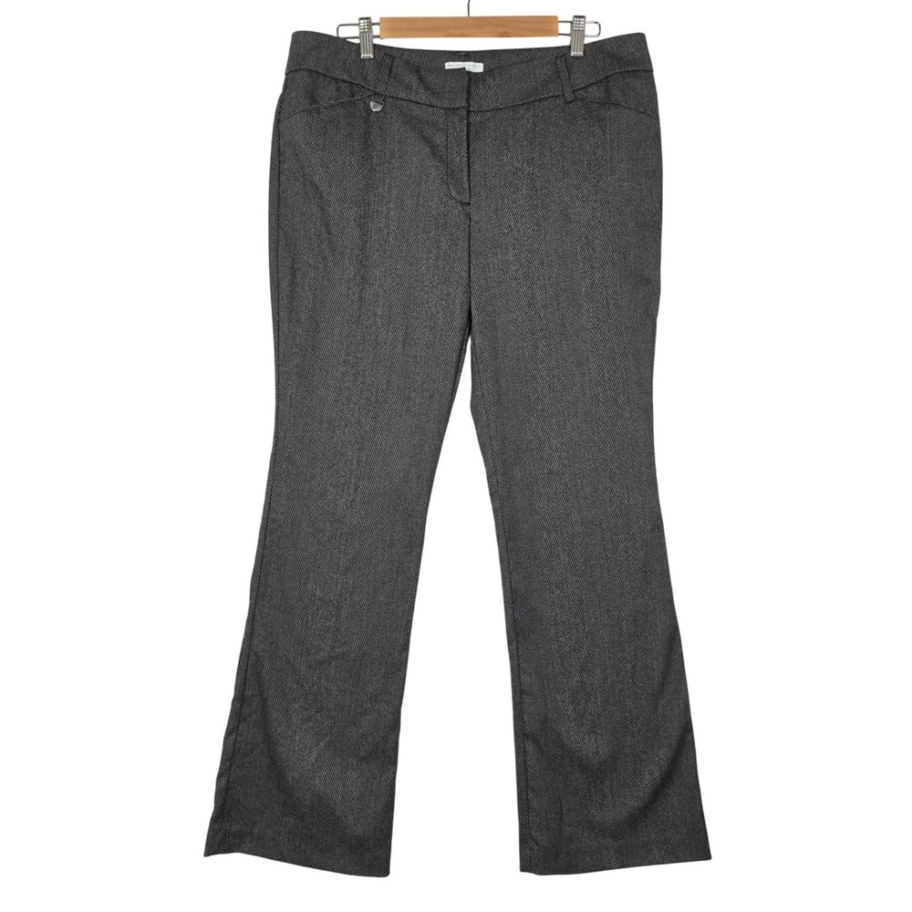 New York & Company Women Pants 14 Gray Stretch Herringbone Dress Career Trousers